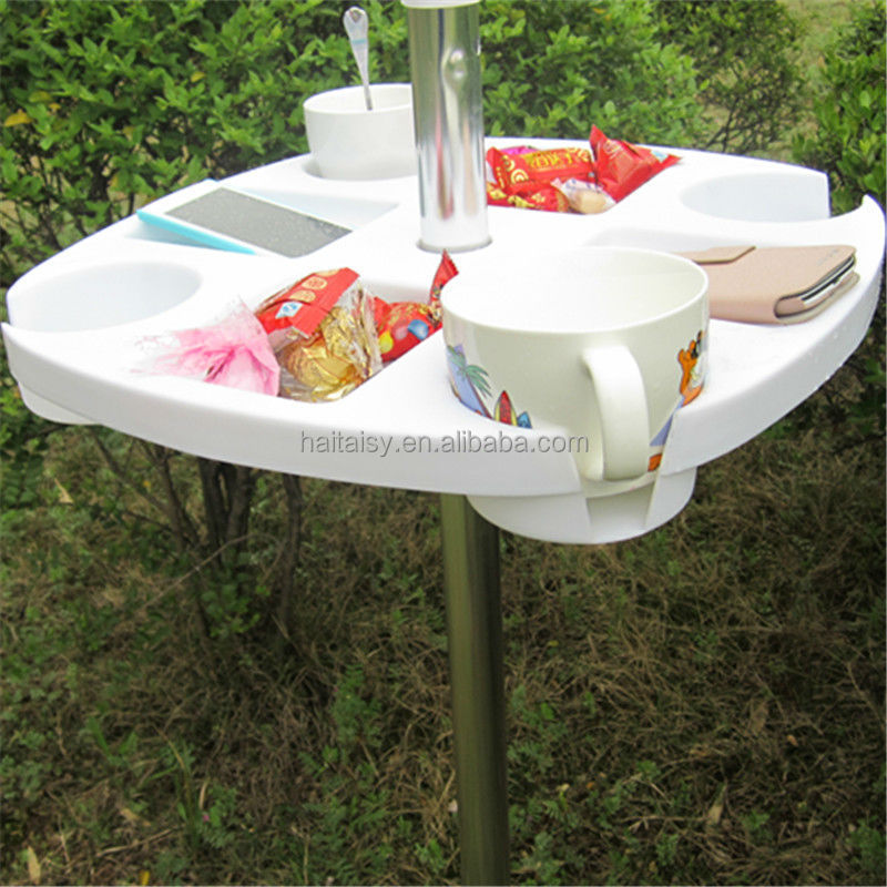 adjustable folding plastic white umbrella picnic table with umbrella hole, beach umbrella table