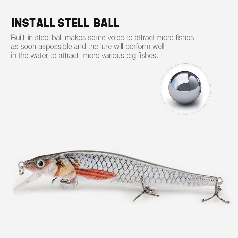 Wholesale 11cm 13g built-in steel ball 3D printing ABS plastic hard fishing lure artificial minow lure