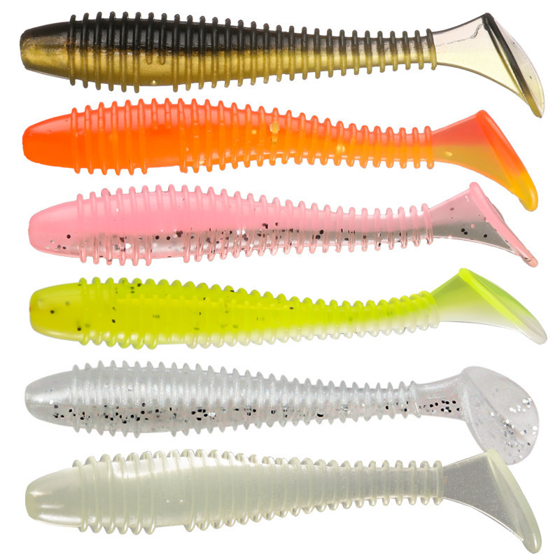 10pcs/lot wholesale screw body shad soft lure fishing worm bait 60mm 1.4g paddle tail grubs worms bass lure