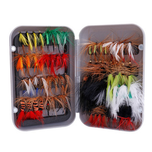 VTAVTA 64pcs/Box 10Bionic insect  Fly Fishing Lures Dry Flies Wet  Artificial Bait For Trout Fly Tying Materials Hook