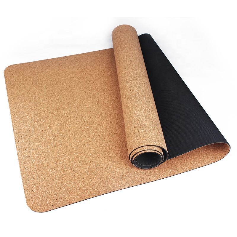 Custom Logo Eco Friendly Yoga Natural Fitness Double Layer Cork Rubber Yoga Mat 5mm Mat Non Slip Cork Yoga