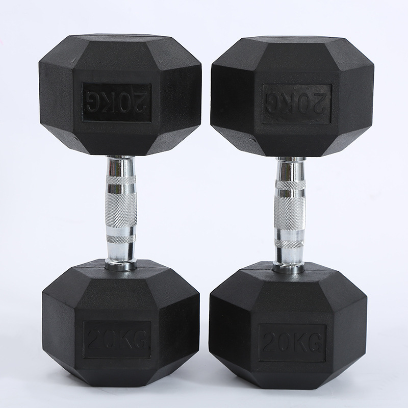 Wholesale Black Hex Rubber Dumbbells Coated Gym Dumbbell Pounds Fitness Weight Custom Logo Rubber Hexagon Dumbbells