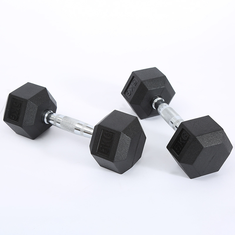 Wholesale Black Hex Rubber Dumbbells Coated Gym Dumbbell Pounds Fitness Weight Custom Logo Rubber Hexagon Dumbbells