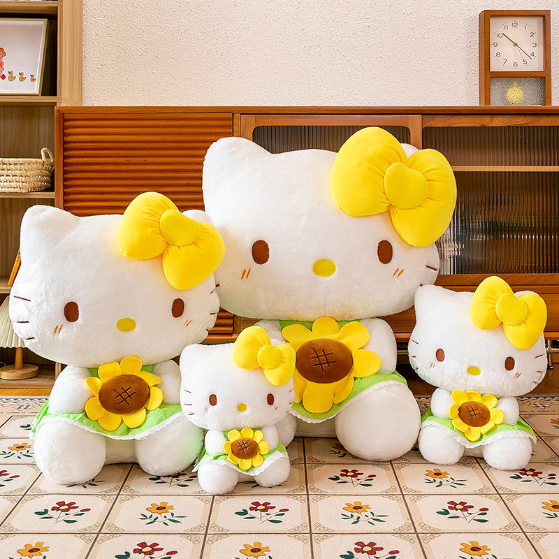 Cartoon Sunflower KT Cat Plush Toy Cute Sunflower KT Cat Doll Pillow Birthday Gift Wholesale