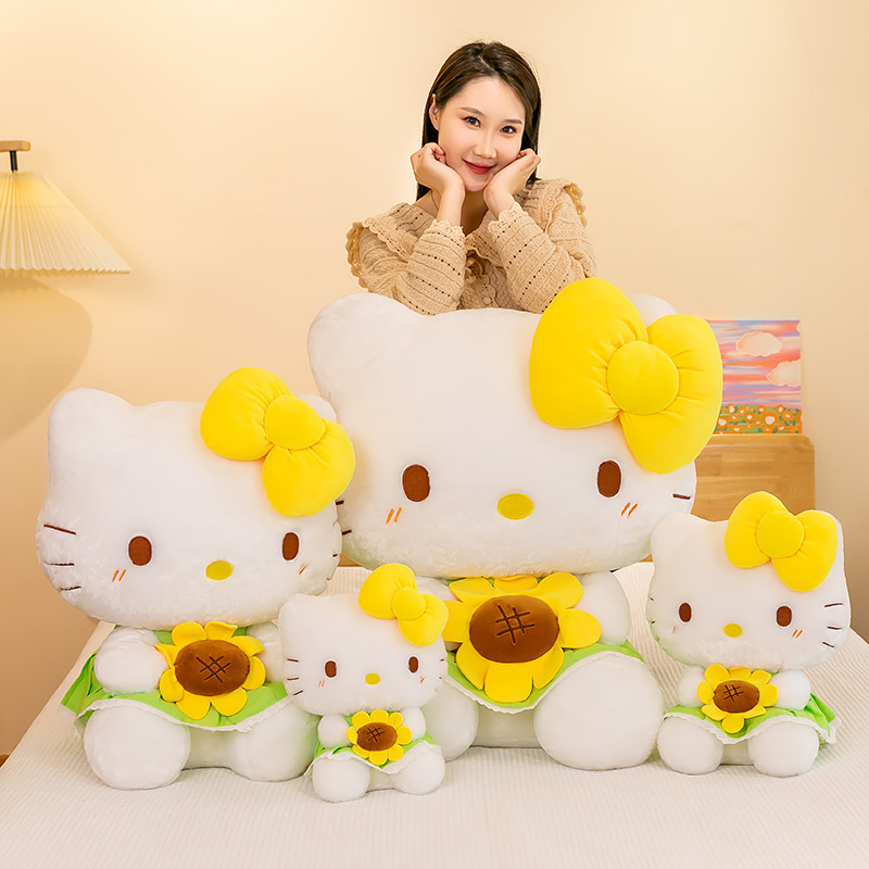 Cartoon Sunflower KT Cat Plush Toy Cute Sunflower KT Cat Doll Pillow Birthday Gift Wholesale