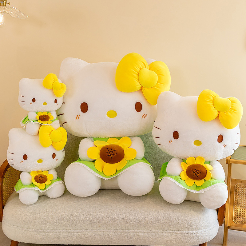 Cartoon Sunflower KT Cat Plush Toy Cute Sunflower KT Cat Doll Pillow Birthday Gift Wholesale