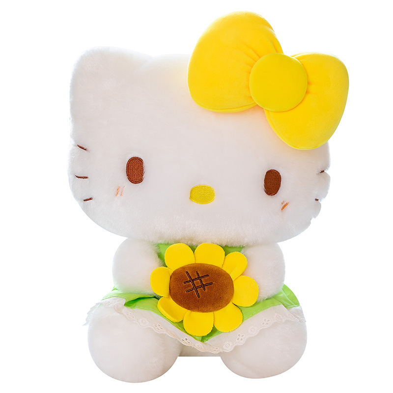 Cartoon Sunflower KT Cat Plush Toy Cute Sunflower KT Cat Doll Pillow Birthday Gift Wholesale