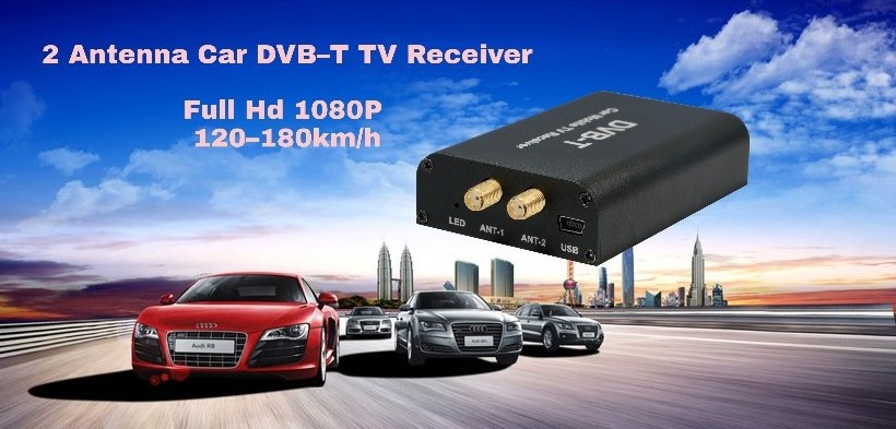 Car DVB-T2/ DVB-T MPEG4 Digital TV Box 2 antenna Support 180-200KM/H Speed Driving Digital Car TV Tuner HD 1080P TV Receiver