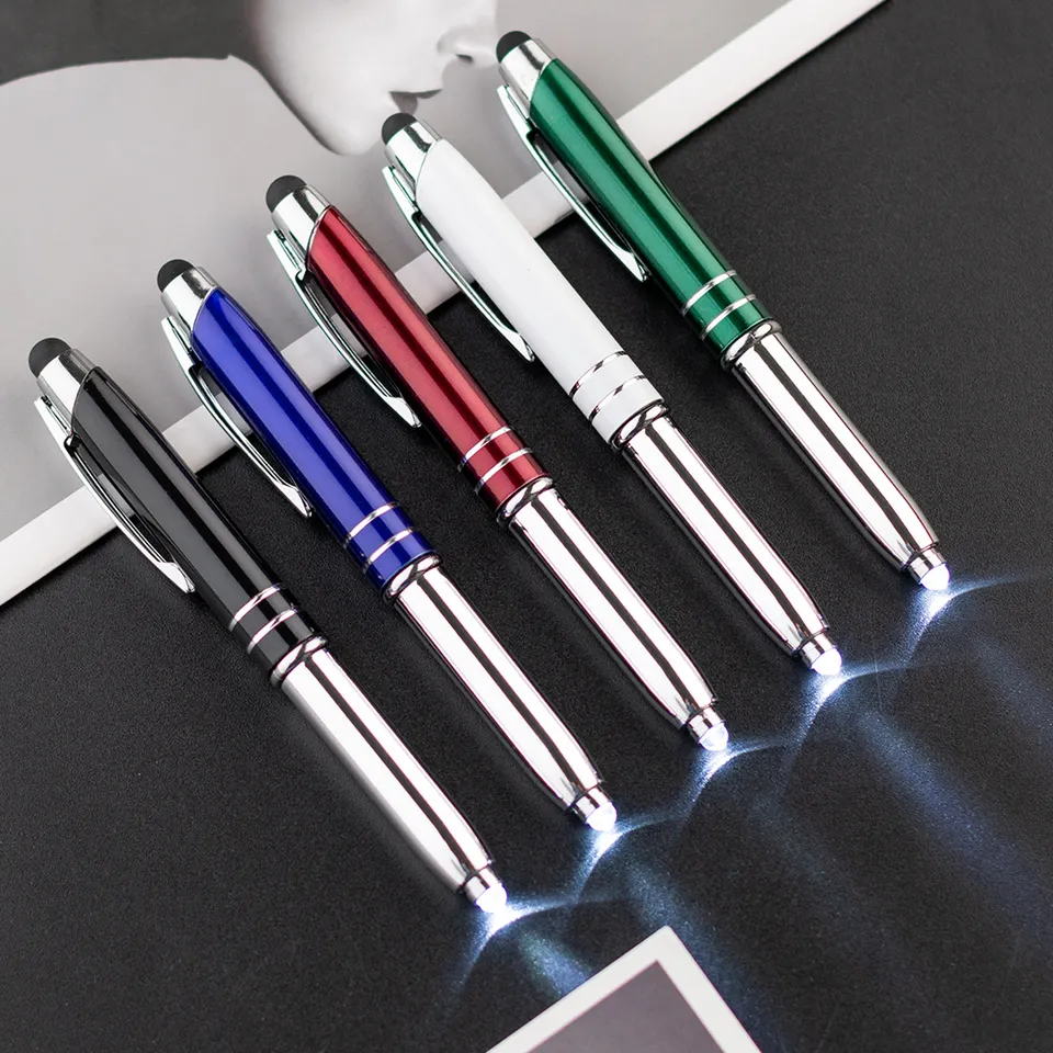 HAITU 3-in-1 LED Flashlight Stylus pen metal LED Light ballpoint pen