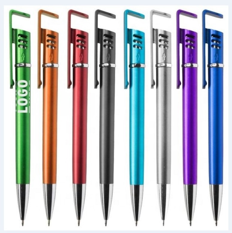 3 in 1 Function Logo Custom Metallic Stylus touchscreen Pen Plastic Ballpoint Pen with Mobile phone Stand holder