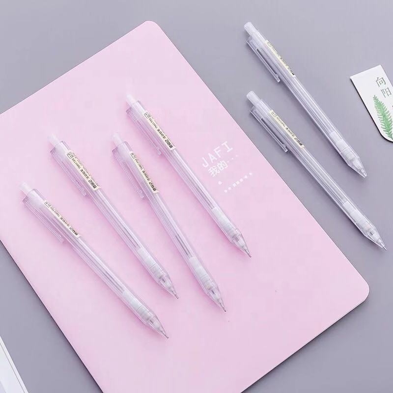 2019 Hot South Korean Style Transparent Plastic Mechanical Pencil, White Automatic Pencils