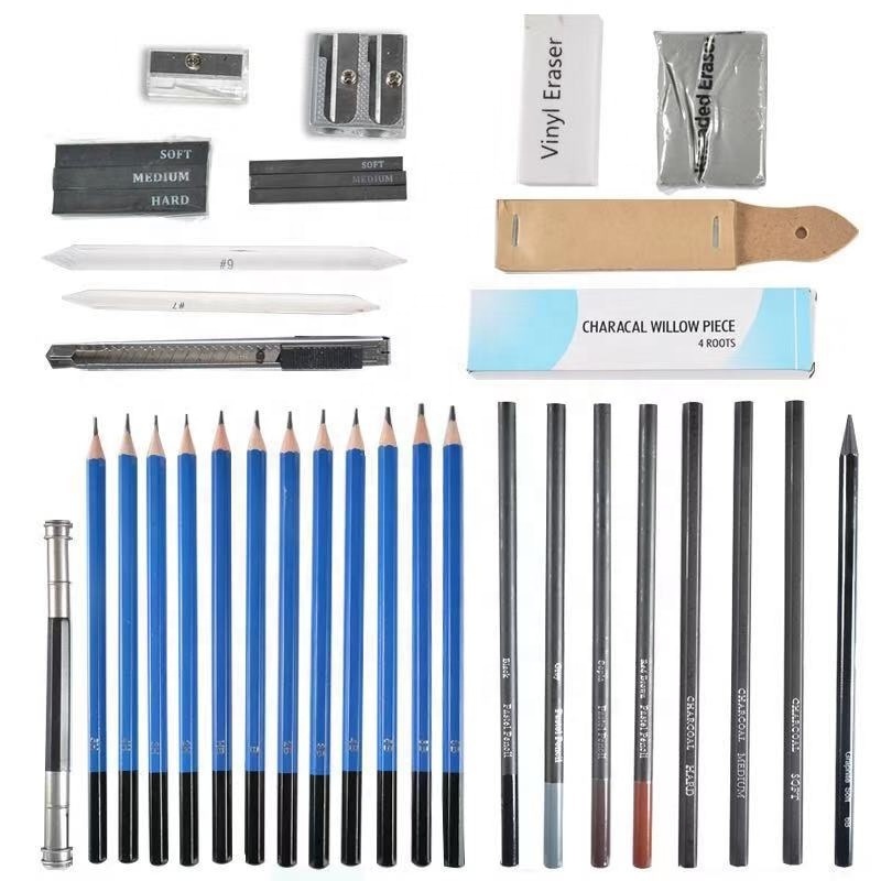 Hot factory price art supplies charcoal sketch pencil set, drawing pencils kit 40pcs