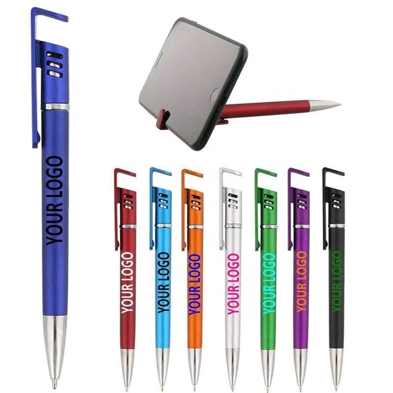 3 in 1 Function Logo Custom Metallic Stylus touchscreen Pen Plastic Ballpoint Pen with Mobile phone Stand holder