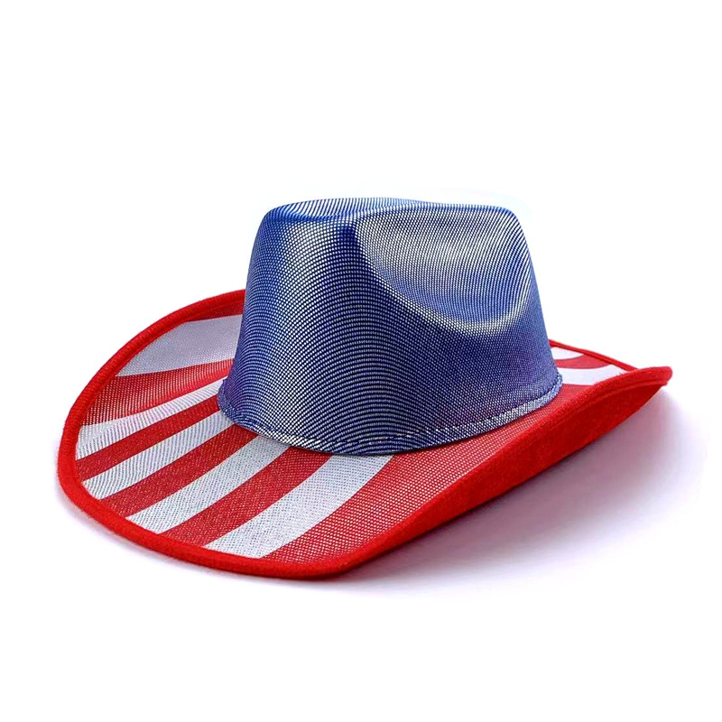 USA July Fourth American Flag Red White and Blue Patriotic Sequin Cowboy Hat