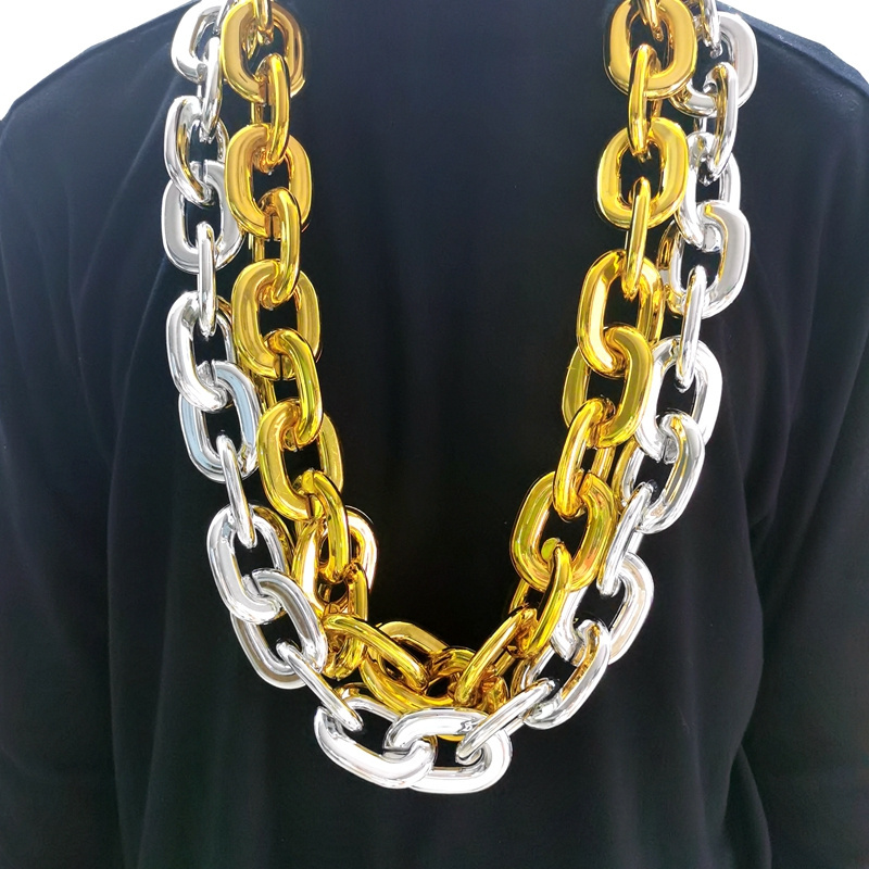 Haiwin Party Cheap Price Big Mardi Gras Beads Gold Jumbo Chain Link Necklace Halloween