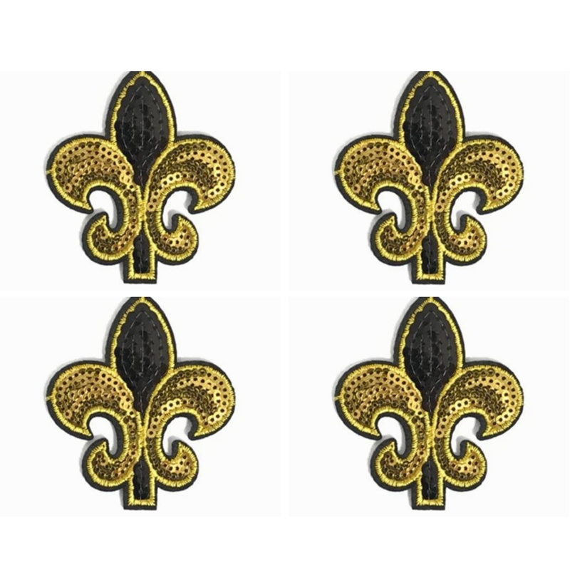 Mardi gras Gold Purple Green Fleur De Lis Embroidered Sequins Patches Appliques Patches