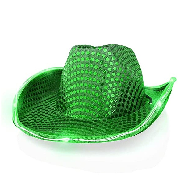 Cheap Price Sparkly Glitter Space Light Up Cowboy Hat Cowgirl Hat Sparkly Cowboy Hat with Sequins for Halloween