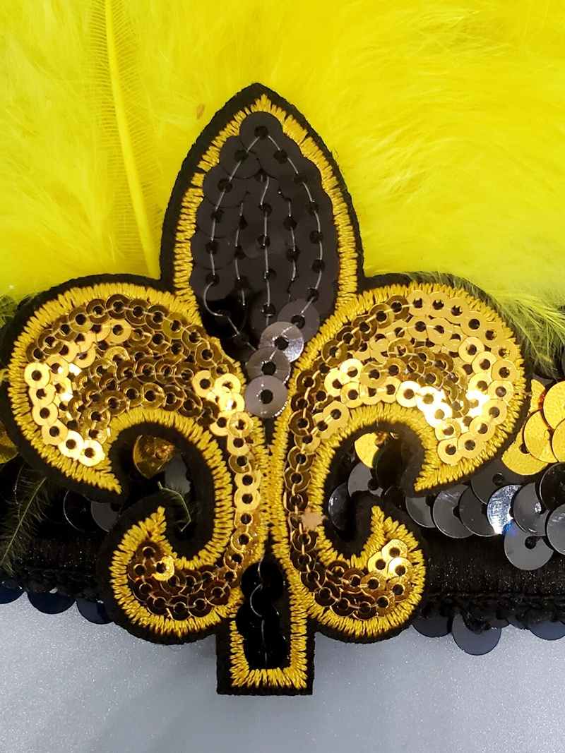 New Orleans Saints Fleur De Lis Sequin Headband Mardi Gras Black and Gold Sequin Headband