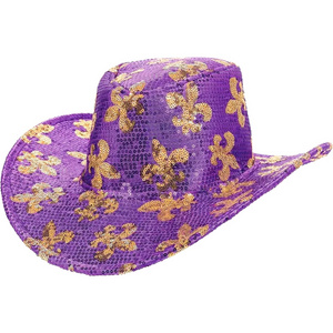 Haiwin Party New Orleans Fleur De Lis Sequin Mardi Gras Purple Cowboy Hat