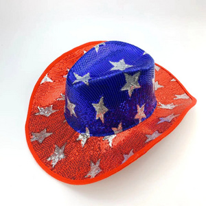 USA July Fourth American Flag Red White and Blue Patriotic Sequin Cowboy Hat