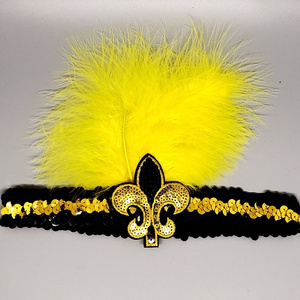 New Orleans Saints Fleur De Lis Sequin Headband Mardi Gras Black and Gold Sequin Headband