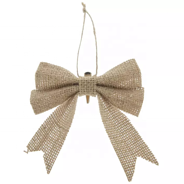 Christmas Tree Decoration DIY Crafts Handmade Jute Bows Natural Burlap Christmas Bows on Clips