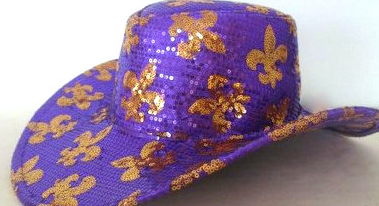 Haiwin Party New Orleans Fleur De Lis Sequin Mardi Gras Purple Cowboy Hat