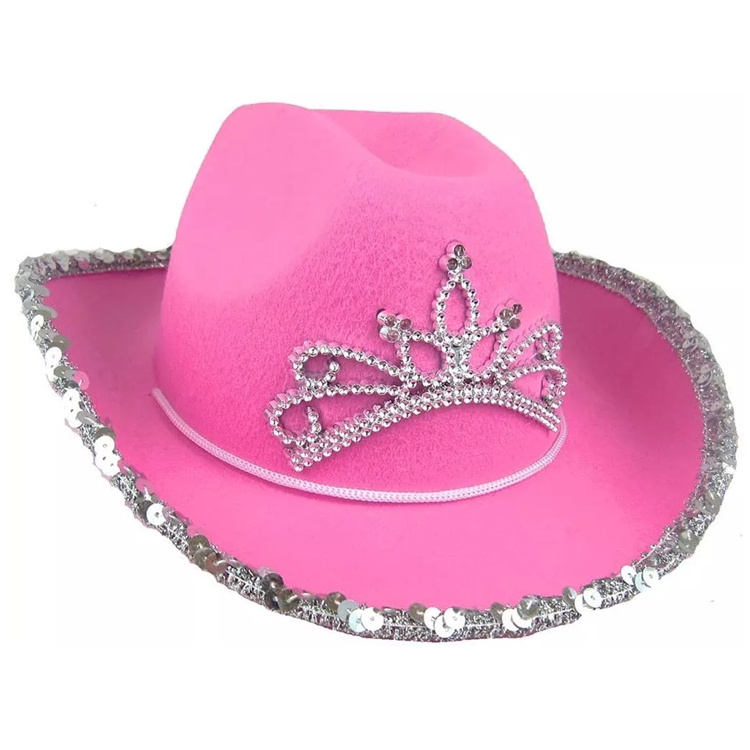 Haiwin Party Custom Kiss Me Quick Pink Cowboy Hat Fluffy Feather Boa Cowgirl Hat for Women