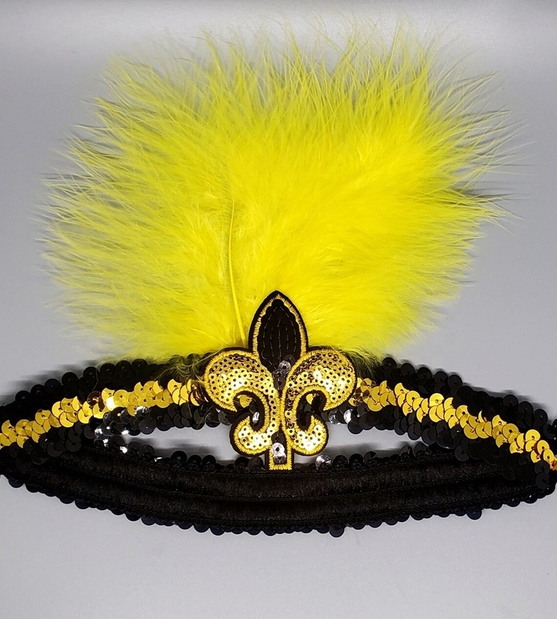 New Orleans Saints Fleur De Lis Sequin Headband Mardi Gras Black and Gold Sequin Headband