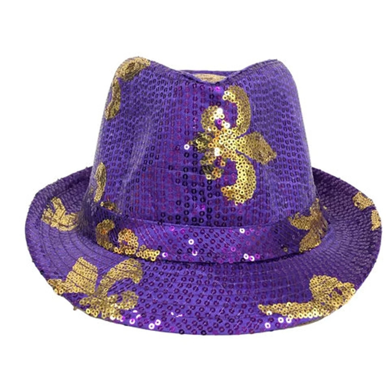 Mardi Gras Fleur De Lis Purple Sequin Fedora Hat Mardi Gras Costumes Accessories