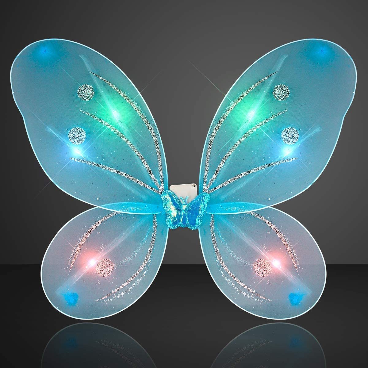 Aqua Light Up Butterfly Fairy Wings with Blinking Flashing Multicolor LEDs for Girls and Women Adults