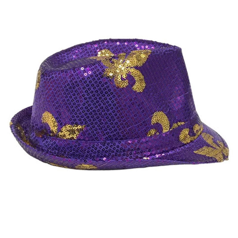 Mardi Gras Fleur De Lis Purple Sequin Fedora Hat Mardi Gras Costumes Accessories