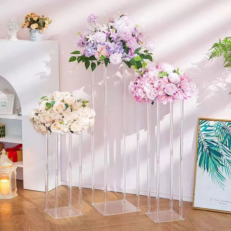 Clear Flower Stand Round Square Acrylic Candle Holder Wedding Walkway Decoration for Wedding Party Table Centerpiece