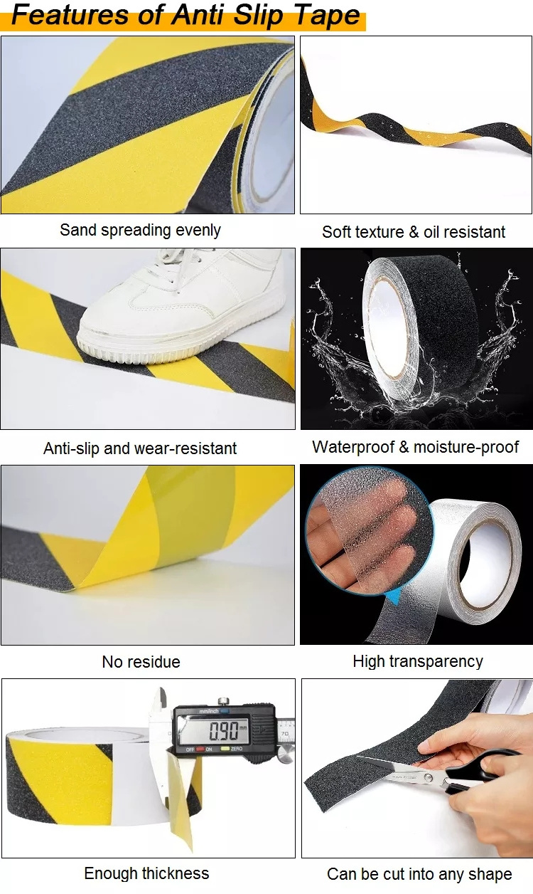 Waterproof black floor safety caution anti slip tape stair strong adhesive carborundum non slip tape for stairs