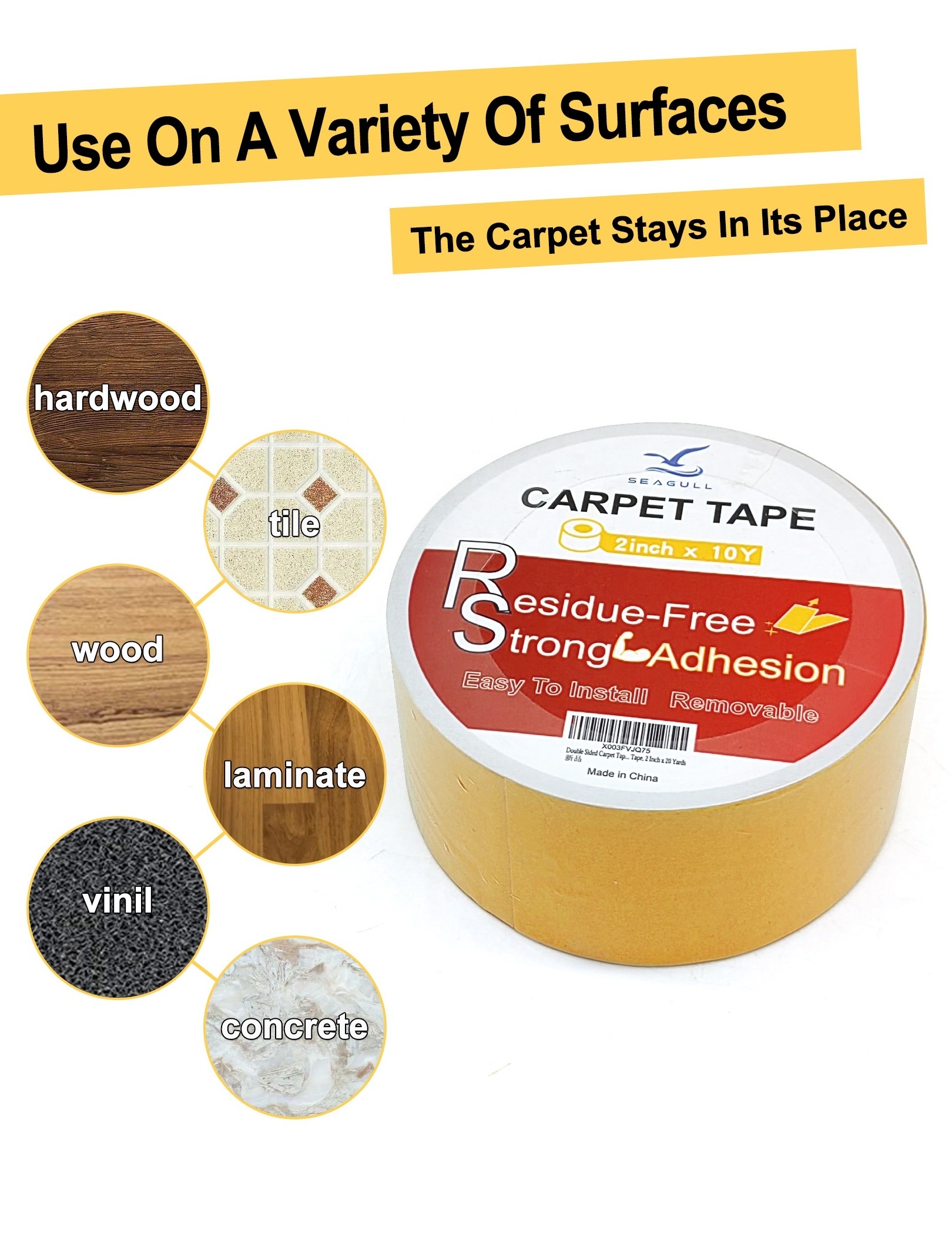 High viscosity removable no residue self adhesive rug non slip tape cloth double sided carpet tape for carpet