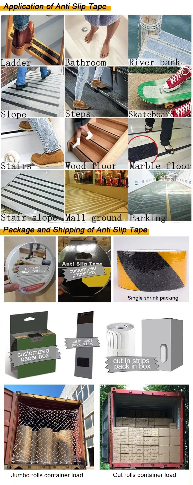 Waterproof black floor safety caution anti slip tape stair strong adhesive carborundum non slip tape for stairs