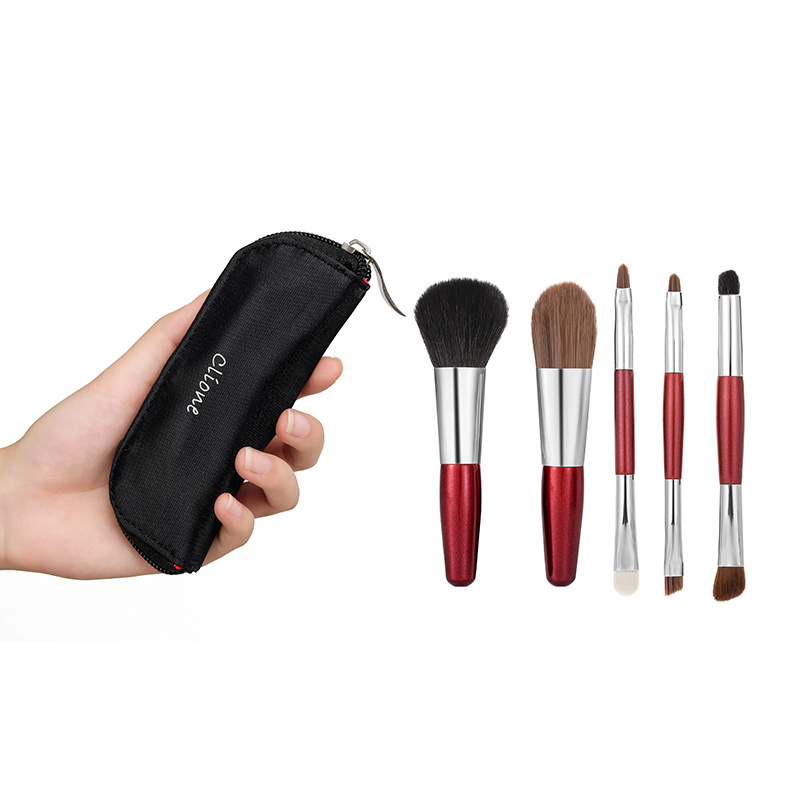 Haixin high end 5pcs professional Christmas makeup brush set natural hair private label travel makeup brush with bag