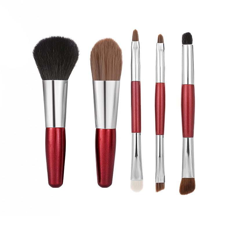 Haixin high end 5pcs professional Christmas makeup brush set natural hair private label travel makeup brush with bag