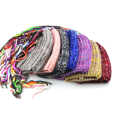 New personality dirty braid multi color hats beanie knit women wool hat hood winter hat