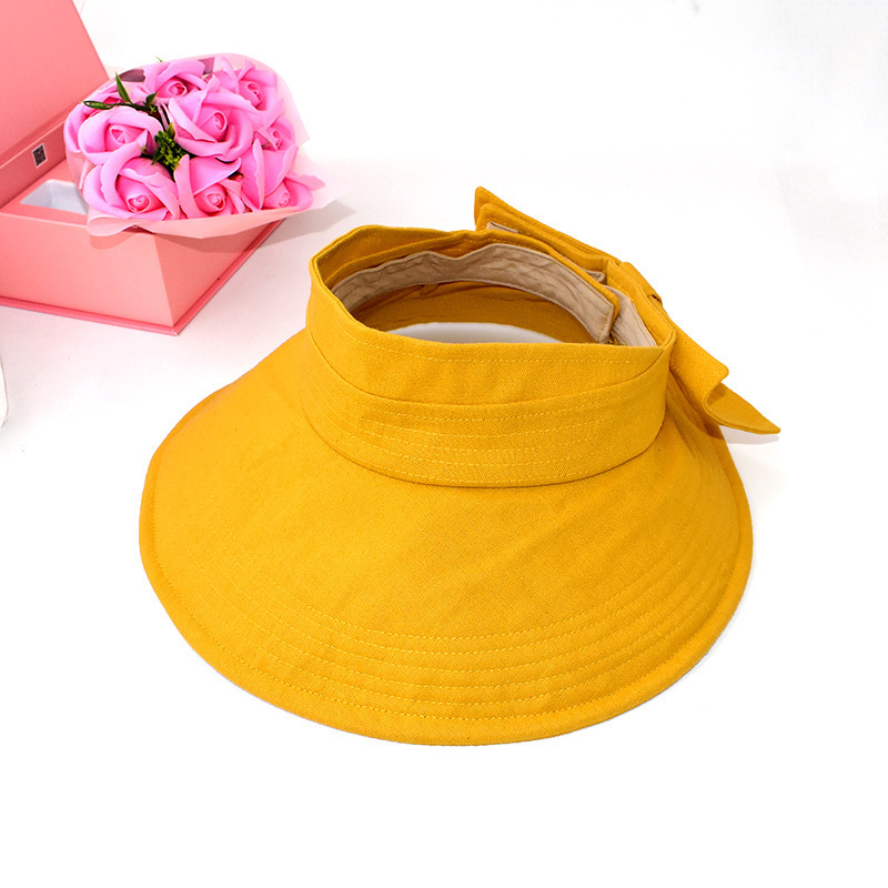 Summer Foldable Open Top Straw Sun Hat Bowknot Back Adjustable Breathable UV-Protection Wide Brim Beach Visor hats