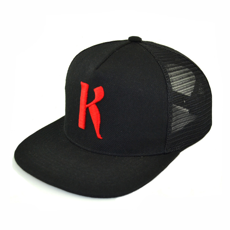 Custom 6 Panel Blank Snapback Hat,Plain Blank Black Trucker Cap,Mesh Trucker Hat