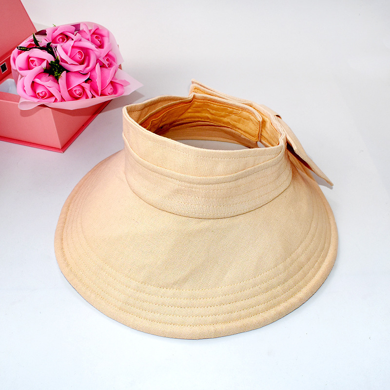 Summer Foldable Open Top Straw Sun Hat Bowknot Back Adjustable Breathable UV-Protection Wide Brim Beach Visor hats