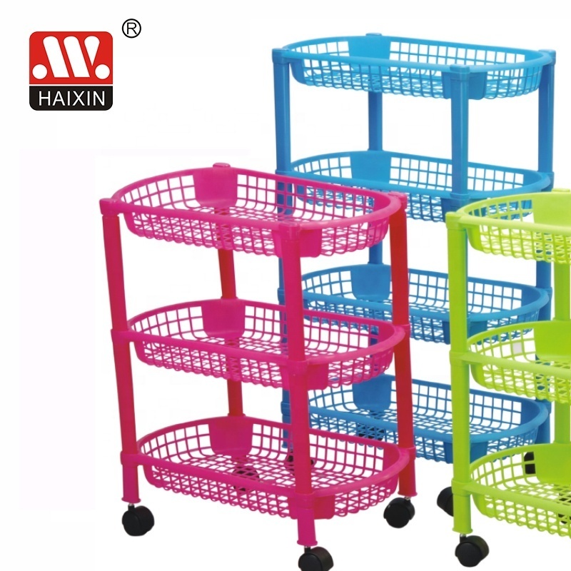 Haixing Wholesale Plastic Storage Rack for Home Storage Rack Trolley 3 Layers With Wheels