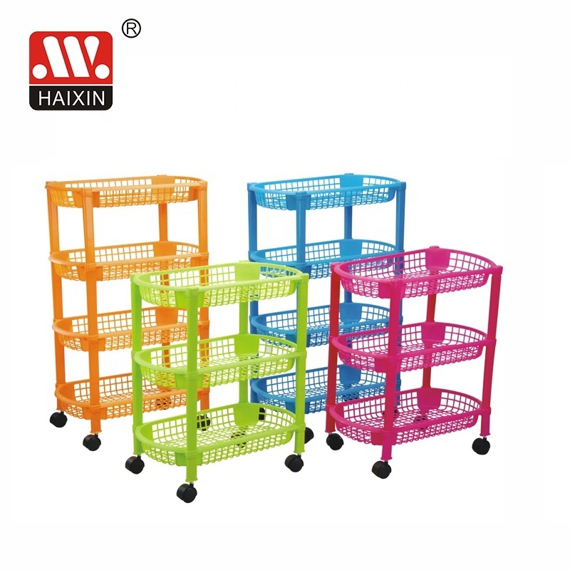 Haixing Wholesale Plastic Storage Rack for Home Storage Rack Trolley 3 Layers With Wheels