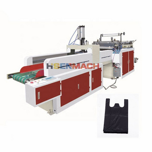 Single line heat cutting sealing biodegradable t-shirt plastic bag making machine price manufacture