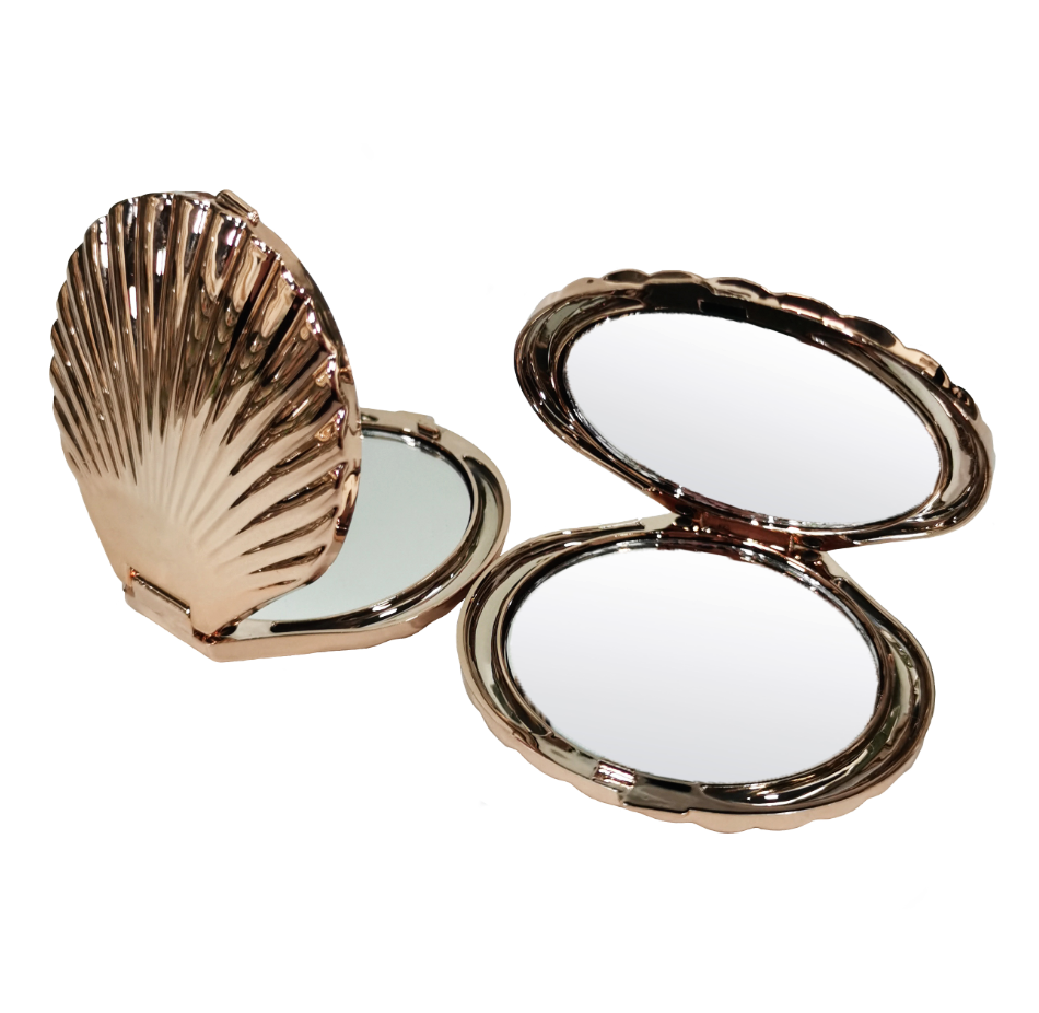 OEM Custom Rose Gold Shell Modeling Mirror Folding Compact Portable Double Sided Pocket Mirror