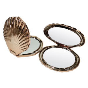 OEM Custom Rose Gold Shell Modeling Mirror Folding Compact Portable Double Sided Pocket Mirror