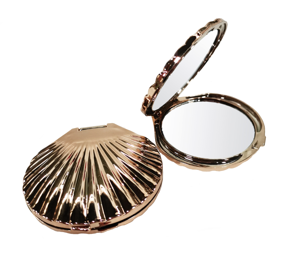 OEM Custom Rose Gold Shell Modeling Mirror Folding Compact Portable Double Sided Pocket Mirror