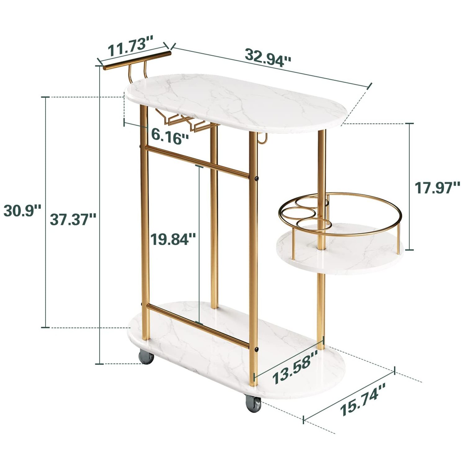 Black and White bar cart with 4-level storage rack Removable bar service cart with wine rack for kitchen, living room