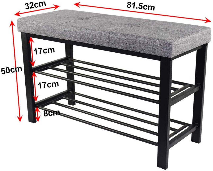 Entryway 3-tier shoe rack organizer metal frame padded top shoe bench with storage shelf